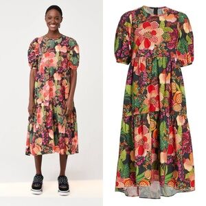 Farm Rio Black Fruit Floral Midi Dress